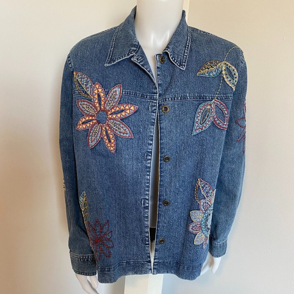 #38 Women's Denim Floral Embroidered Jacket  Flower Power , Brand Alfred Dunner